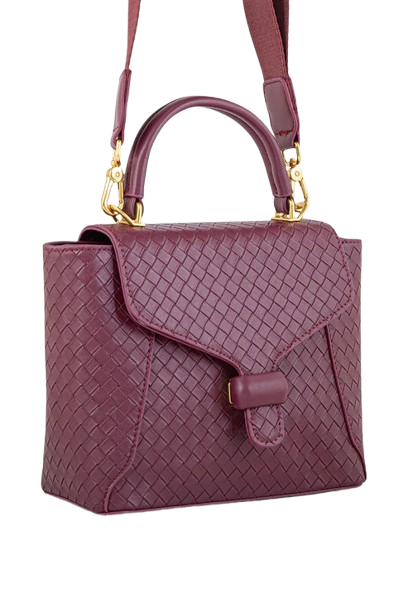 Maroon Woven Leather Handbag