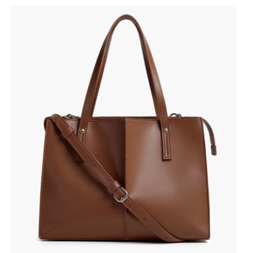 Structured Brown Tote Bag with Adjustable Shoulder Strap