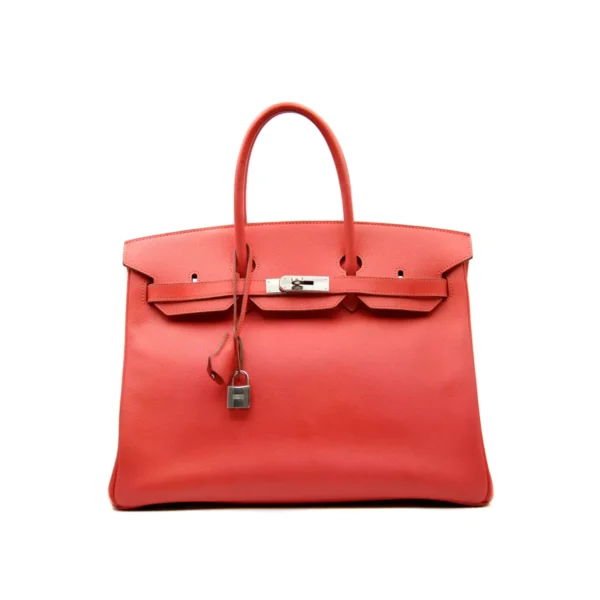 Coral Red Structured Leather Handbag