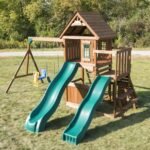 Swing-N-Slide WS 8353 Knightsbridge Deluxe Wooden Swing Set with Two Slides Climbing Wall Swings Glider & Picnic Table Wood - Image 4