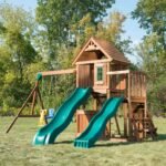 Swing-N-Slide WS 8353 Knightsbridge Deluxe Wooden Swing Set with Two Slides Climbing Wall Swings Glider & Picnic Table Wood - Image 3